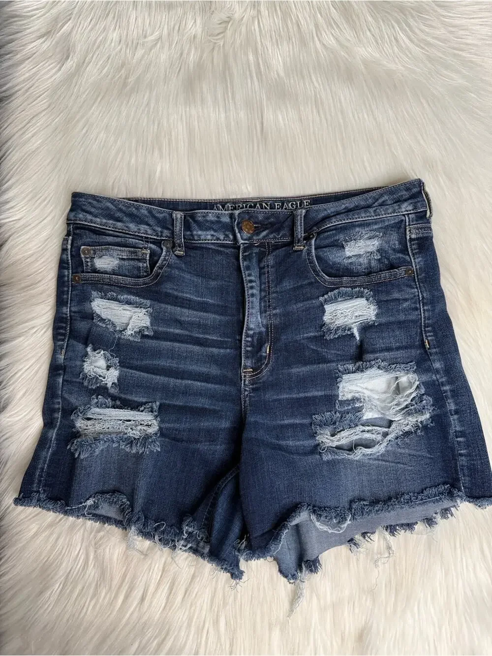 American Eagle Distressed Super Hi Rise Denim Shortie